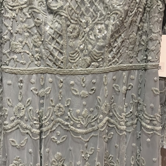 Mac Duggal SEQUINED ILLUSION HIGH NECK LONG SLEEVE MIDI DRESS 9142 Seafoam - Picture 13 of 14